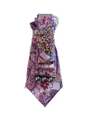 Lavender Floral Crystal Brooch Scarf Accessory
